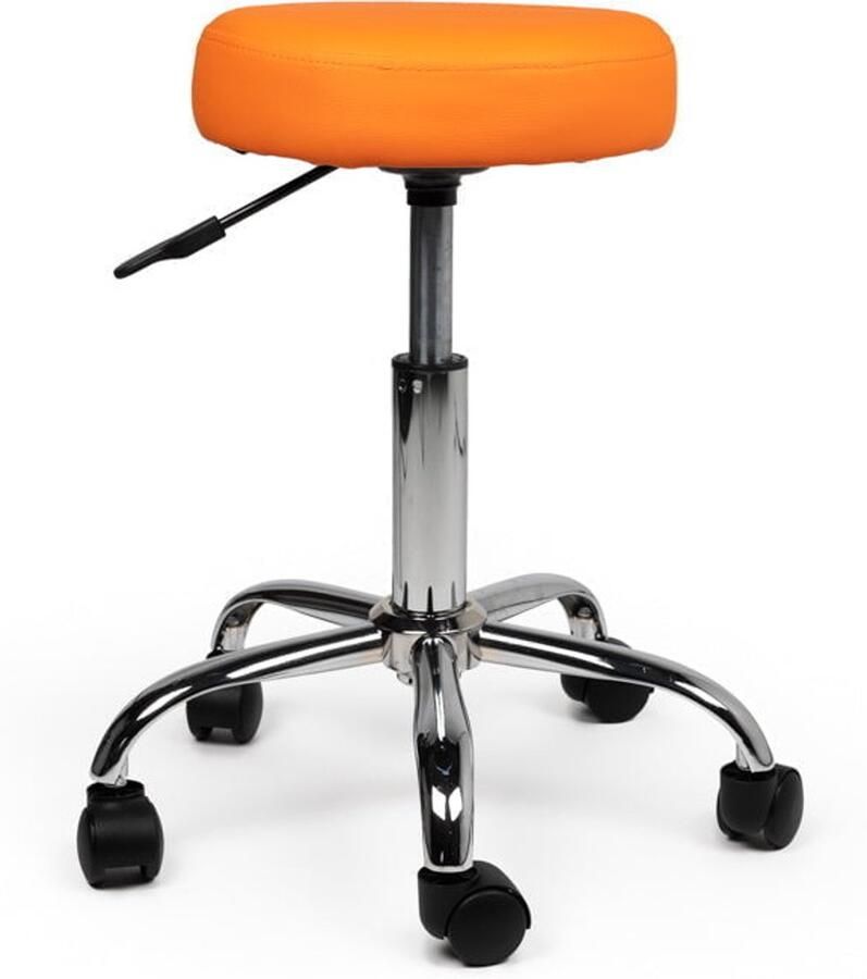 D'Romerio Ergonomische Tabouret met Verstelbare Hoogte – Zithoogte 40 56cm Comfortabele Werkkruk met Wieltjes – 360° Draaibaar – Oranje – Ideaal voor Salon Praktijk & Thuisgebruik