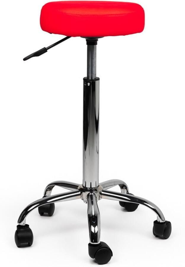 D'Romerio Ergonomische Tabouret met Verstelbare Hoogte – Zithoogte 70 84cm Comfortabele Werkkruk met Wieltjes – 360° Draaibaar – Rood – Ideaal voor Salon Praktijk & Thuisgebruik