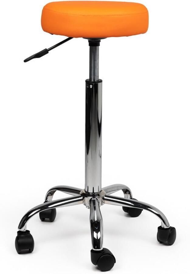 D'Romerio Ergonomische Tabouret met Verstelbare Hoogte – Zithoogte 70 84cm Comfortabele Werkkruk met Wieltjes – 360° Draaibaar – Oranje – Ideaal voor Salon Praktijk & Thuisgebruik