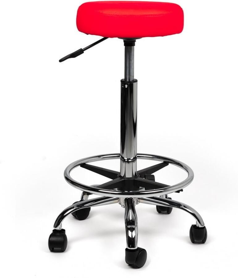 D'Romerio Ergonomische Tabouret met Verstelbare Hoogte – Zithoogte 70 84cm Comfortabele Werkkruk met Wieltjes – 360° Draaibaar – Rood – Ideaal voor Salon Praktijk & Thuisgebruik Met voetsteun