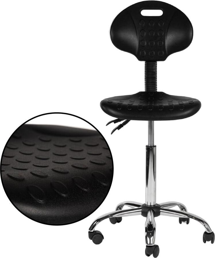 D'Romerio D Romerio Ergonomische Werkplaatsstoel Zwart – Verstelbare Industriële Werkstoel en Werkkruk met Stevig Frame – Comfortabele Zitting – Bureaustoel op Wielen Standaard (50-68cm) zonder Voetsteun Standaard wielen - Foto 2