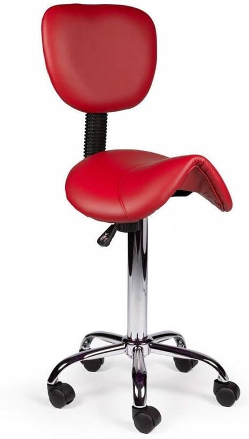 Zadelkruk Nederland Zadelkruk Rugleuning Laag Rood Zithoogte 40 58cm kruk op wielen krukje werkkruk zadelkruk bureaukruk kapperskruk verstelbaar draaikruk tabouret zadelkruk met rugleuning tot 160kg - Foto 2