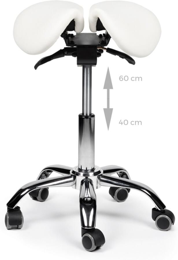 D'Romerio Kantelbare Zadelkruk Wit Zithoogte 40-56cm – Ergonomische Werkkruk met Verstelbare Hoogte – Actieve Zit voor Bureau Thuiswerkplek en Salon – Voorkomt Rugklachten en Verbetert Houding