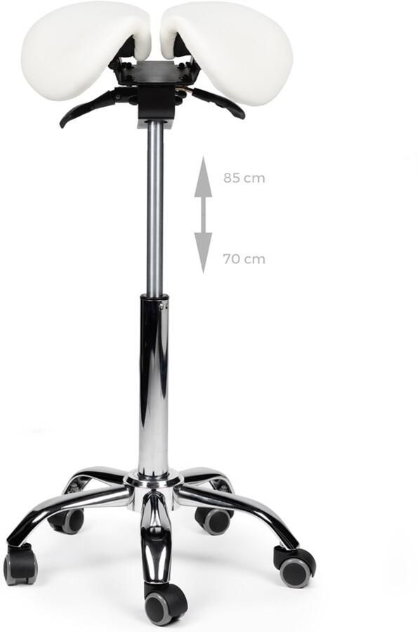D'Romerio Kantelbare Zadelkruk Wit Zithoogte 70-84cm – Ergonomische Werkkruk met Verstelbare Hoogte – Actieve Zit voor Bureau Thuiswerkplek en Salon – Voorkomt Rugklachten en Verbetert Houding