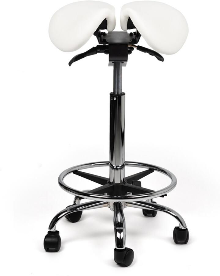 D'Romerio Kantelbare Zadelkruk Wit Zithoogte 70-84cm – met Voetsteun Ergonomische Werkkruk met Verstelbare Hoogte – Actieve Zit voor Bureau Thuiswerkplek en Salon – Voorkomt Rugklachten en Verbetert Houding