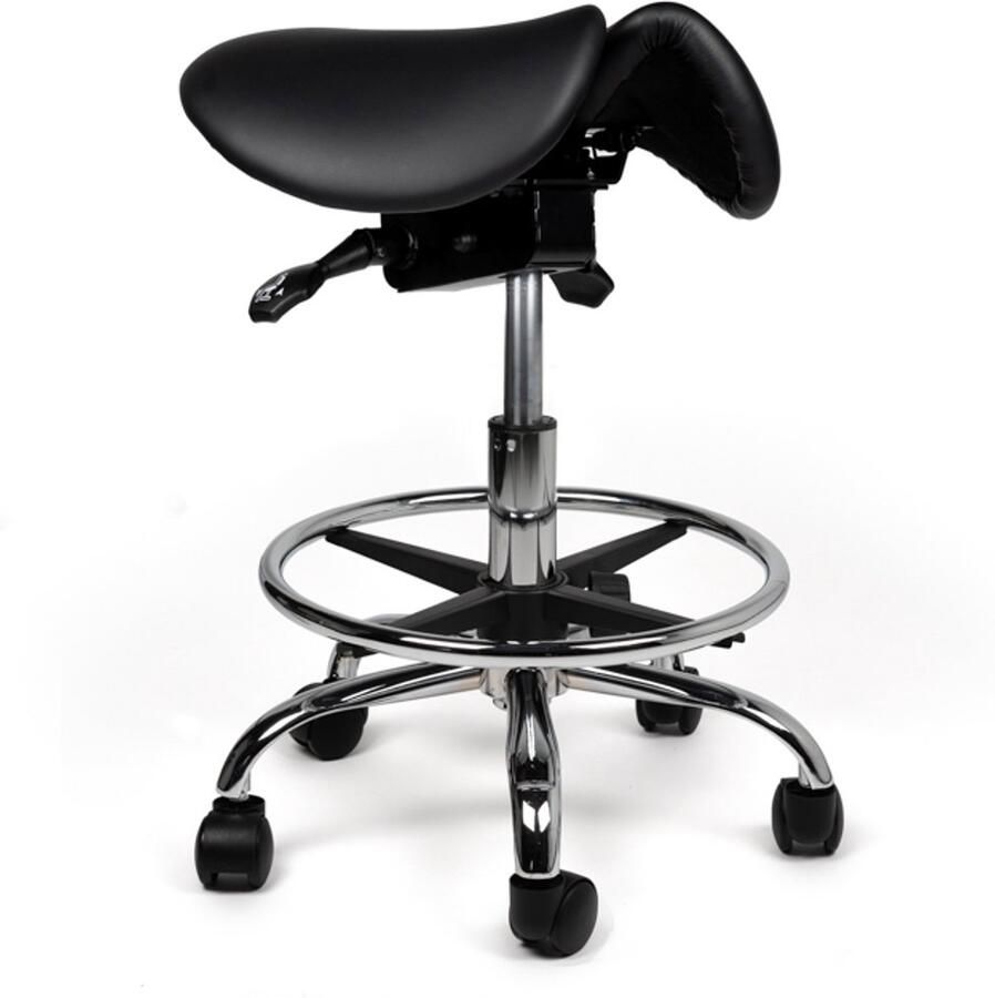 D'Romerio Kantelbare Zadelkruk Zwart Zithoogte 50-68cm – met Voetsteun Ergonomische Werkkruk met Verstelbare Hoogte – Actieve Zit voor Bureau Thuiswerkplek en Salon – Voorkomt Rugklachten en Verbetert Houding