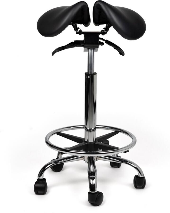 D'Romerio Kantelbare Zadelkruk Zwart Zithoogte 70-84cm – met Voetsteun Ergonomische Werkkruk met Verstelbare Hoogte – Actieve Zit voor Bureau Thuiswerkplek en Salon – Voorkomt Rugklachten en Verbetert Houding