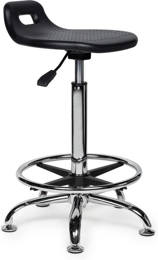 D'Romerio Stahulp Kruk – Ergonomische Sta-Kruk en Verstelbare Werkstoel – Zithoogte 70 84cm met Voetsteun Comfortabele Hoogte Verstelbare Kruk voor Werkplaats Magazijn Laboratorium Industrie Bureau & Thuis