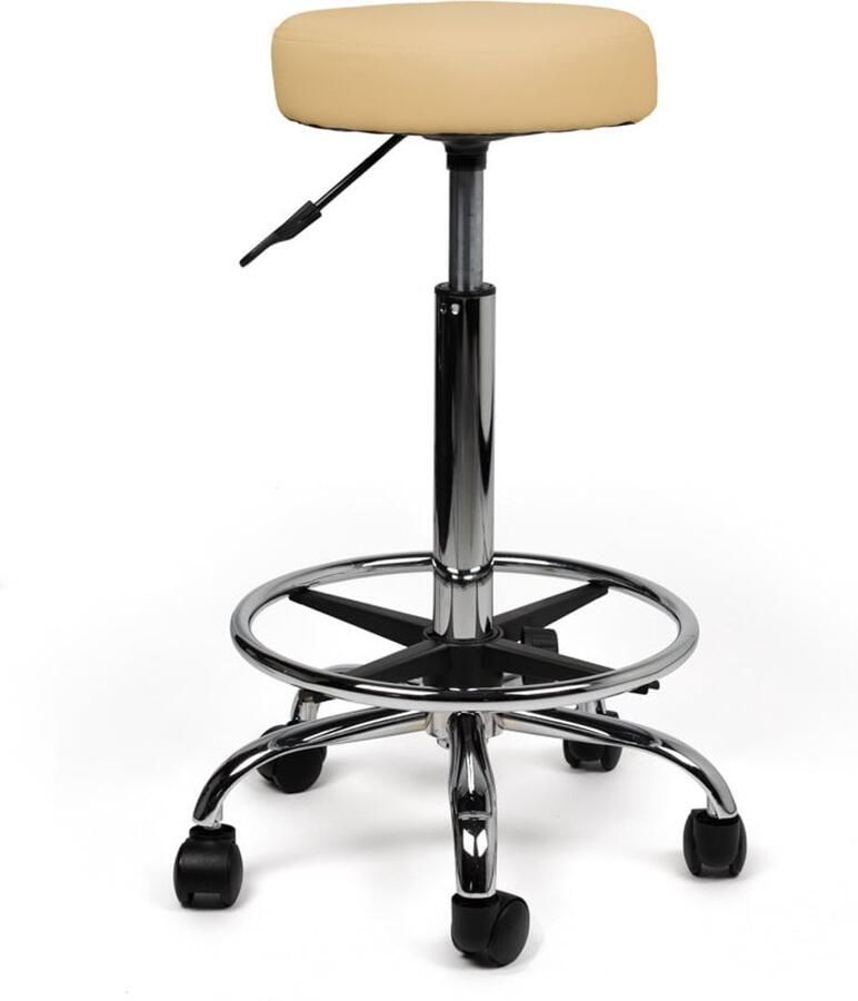 Zadelkruk Nederland Tabouret Beige Hoog met Voetring Zithoogte 70 84cm kruk op wielen krukje werkkruk zadelkruk bureaukruk kapperskruk verstelbaar draaikruk tabouret zadelkruk met rugleuning tot 160kg