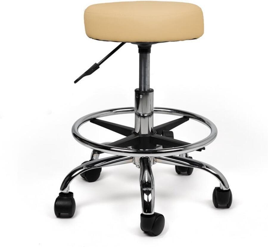 Zadelkruk Nederland Tabouret Beige Laag met Voetring Zithoogte 40 58cm kruk op wielen krukje werkkruk zadelkruk bureaukruk kapperskruk verstelbaar draaikruk tabouret zadelkruk met rugleuning tot 160kg
