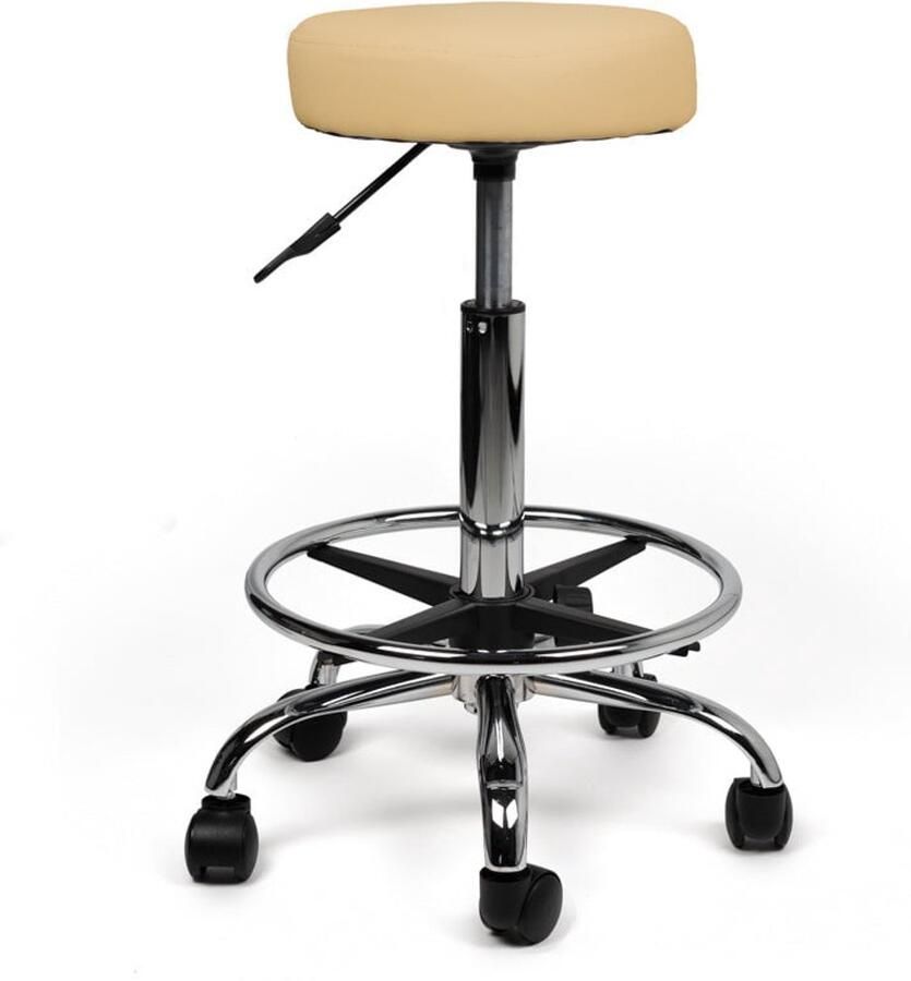Zadelkruk Nederland Tabouret Beige Standaard met Voetring Zithoogte 50 68cm kruk op wielen krukje werkkruk zadelkruk bureaukruk kapperskruk verstelbaar draaikruk tabouret zadelkruk met rugleuning tot 160kg