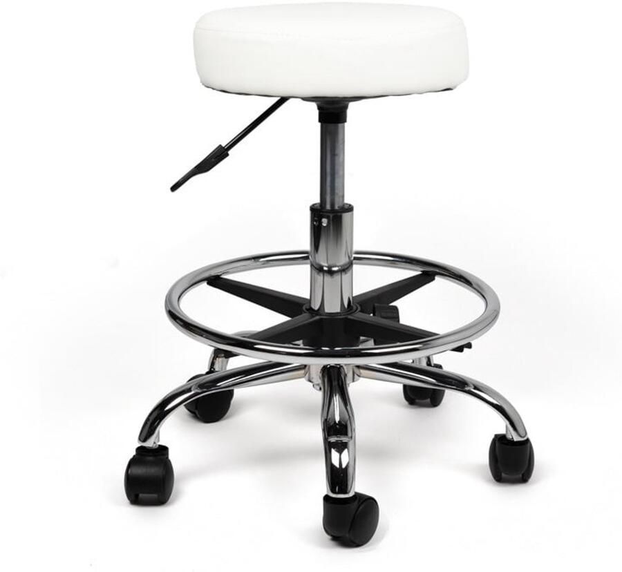 Zadelkruk Nederland Tabouret Wit Laag met Voetring Zithoogte 40 58cm kruk op wielen krukje werkkruk zadelkruk bureaukruk kapperskruk verstelbaar draaikruk tabouret zadelkruk met rugleuning tot 160kg