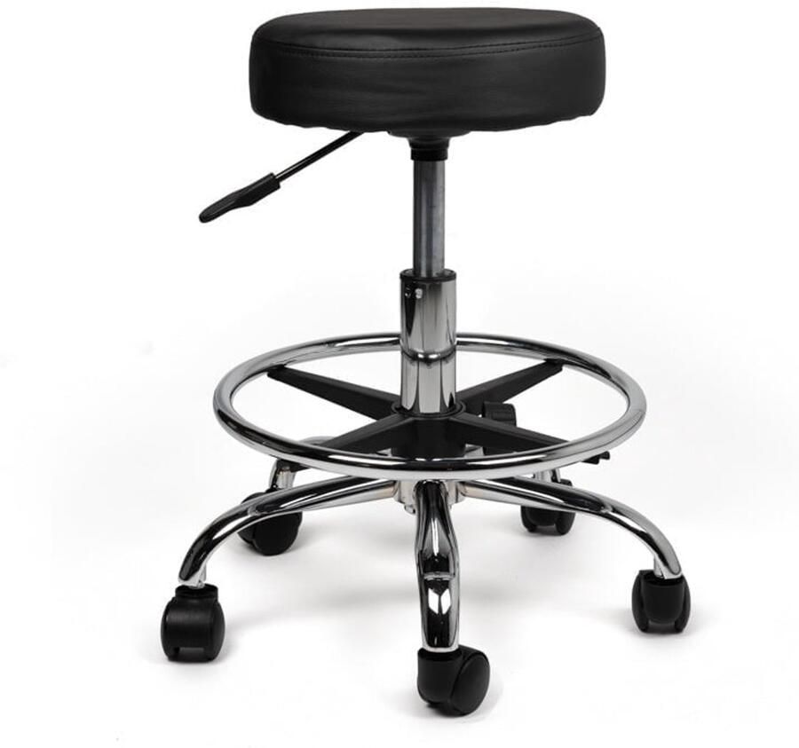 D'Romerio Tabouret Zwart – Ergonomische Verstelbare Kruk met Wielen – Zithoogte 40 56cm met Voetsteun Comfortabele Werkstoel voor Salon Kapper Pedicure Tattoo Nagelstudio Schoonheidsspecialist & Thuisgebruik