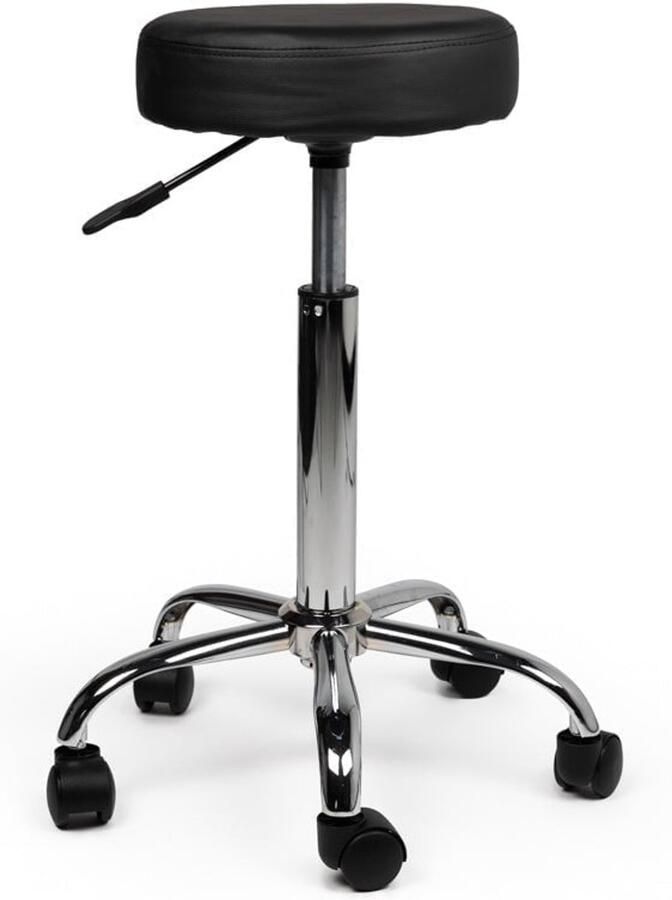D'Romerio Tabouret Zwart – Ergonomische Verstelbare Kruk met Wielen – Zithoogte 50 68cm Comfortabele Werkstoel voor Salon Kapper Pedicure Tattoo Nagelstudio Schoonheidsspecialist & Thuisgebruik