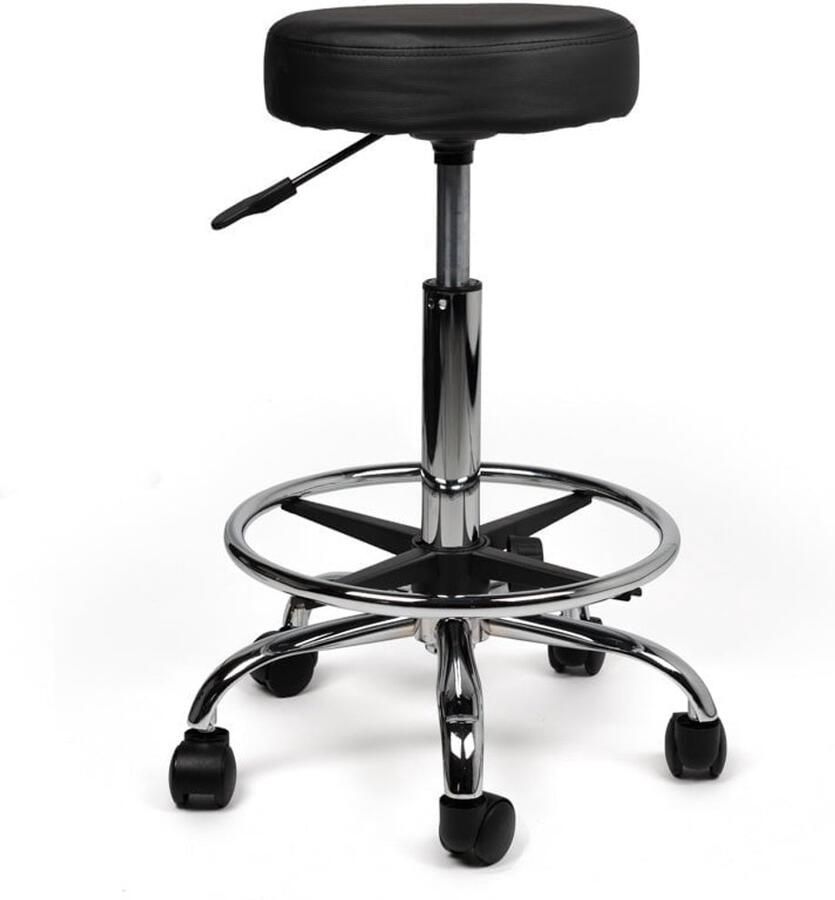 D'Romerio Tabouret Zwart – Ergonomische Verstelbare Kruk met Wielen – Zithoogte 50-68cm met Voetsteun Comfortabele Werkstoel voor Salon Kapper Pedicure Tattoo Nagelstudio Schoonheidsspecialist & Thuisgebruik