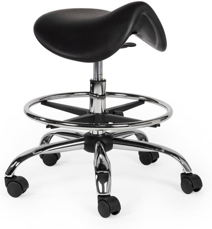 Zadelkruk Nederland Werkplaatskruk Zwart Laag met Voetring Zithoogte 40 58cm kruk op wielen krukje werkkruk zadelkruk bureaukruk kapperskruk verstelbaar draaikruk tabouret zadelkruk met rugleuning tot 160kg