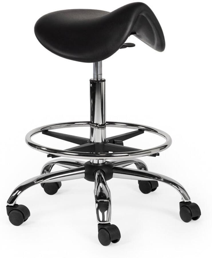 Zadelkruk Nederland Werkplaatskruk Zwart Standaard met Voetring Zithoogte 50 68cm kruk op wielen krukje werkkruk zadelkruk bureaukruk kapperskruk verstelbaar draaikruk tabouret zadelkruk met rugleuning tot 160kg