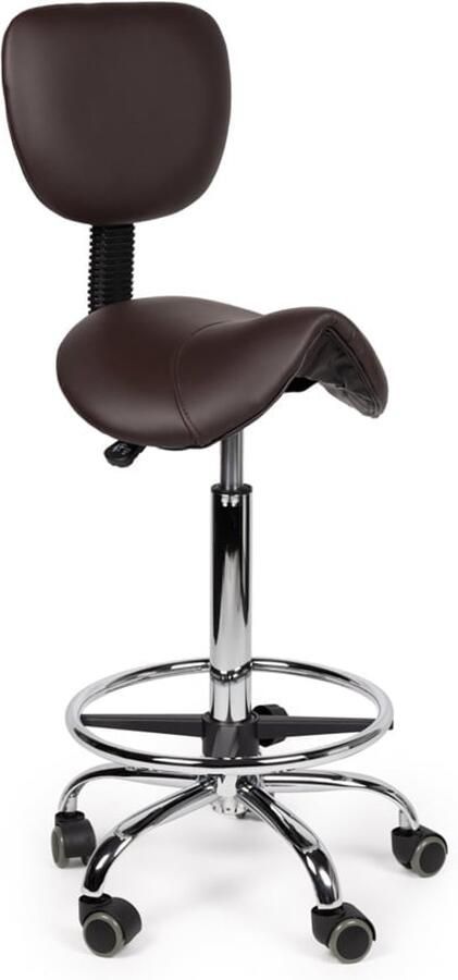 Zadelkruk Nederland Zadelkruk Rugleuning Hoog Bruin met Voetring Zithoogte 70 84cm kruk op wielen krukje werkkruk zadelkruk bureaukruk kapperskruk verstelbaar draaikruk tabouret zadelkruk met rugleuning tot 160kg