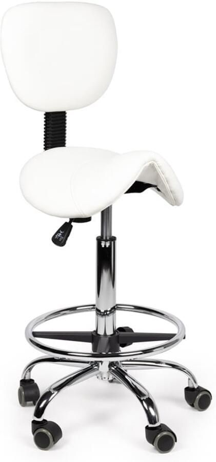 Zadelkruk Nederland Zadelkruk Rugleuning Standaard Wit met Voetring Zithoogte 50 68cm kruk op wielen krukje werkkruk zadelkruk bureaukruk kapperskruk verstelbaar draaikruk tabouret zadelkruk met rugleuning tot 160kg