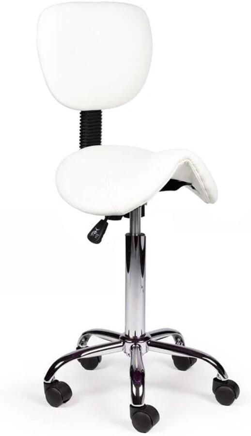 Zadelkruk Nederland Zadelkruk Rugleuning Standaard Wit Zithoogte 50 68cm kruk op wielen krukje werkkruk zadelkruk bureaukruk kapperskruk verstelbaar draaikruk tabouret zadelkruk met rugleuning tot 160kg