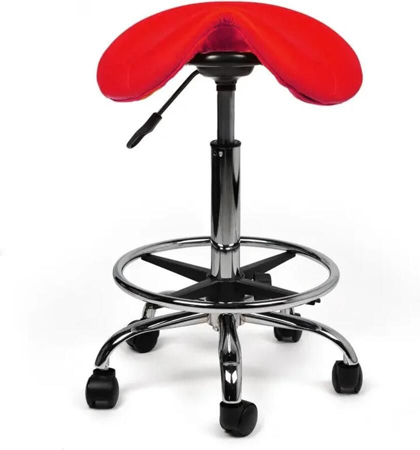 Zadelkruk Nederland Zadelkruk Kalista Standaard Rood met Voetring Zithoogte 50 68cm kruk op wielen krukje werkkruk zadelkruk bureaukruk kapperskruk verstelbaar draaikruk tabouret zadelkruk met rugleuning tot 160kg