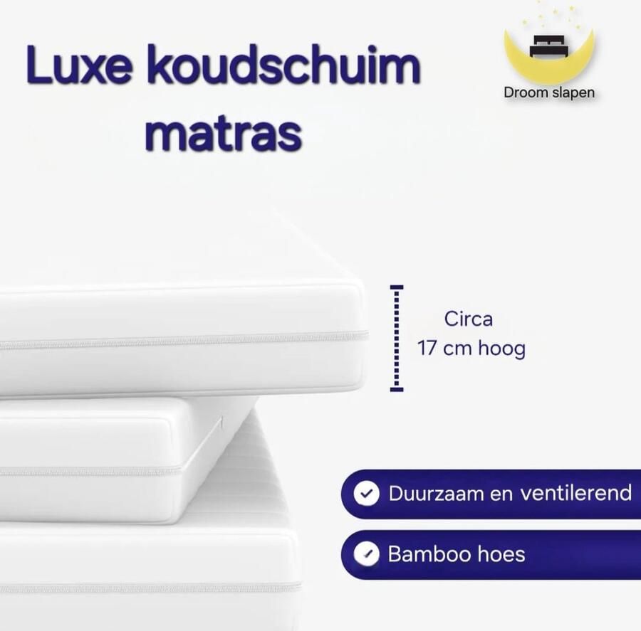 Droom slapen 120x200 koudschuim matras 17 cm dik Luxe wasbare tijk Medium hard Anti allergi Matras 120x200
