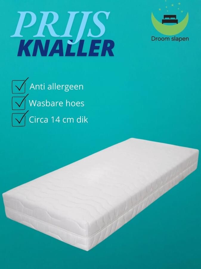 Droom slapen Kindermatras 80x160 Koudschuim matras circa 14 cm dik Anti bacterieel Afritsbaar en wasbare hoes Medium hard Luxe bamboo tijk x 160