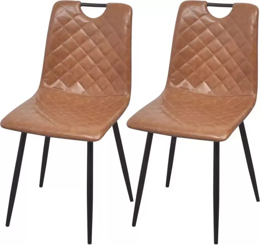 DroomMeubels Eetkamerstoelen 2 stuks kunstleer lichtbruin geruit
