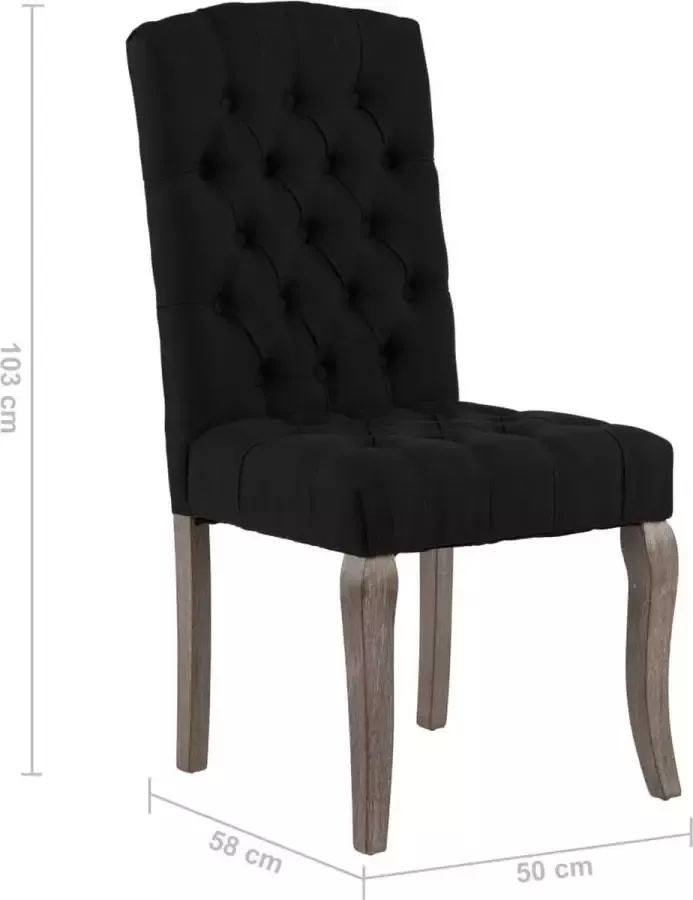 DroomMeubels Eetkamerstoelen 2 stuks linnenlook stof zwart gecapitonneerd