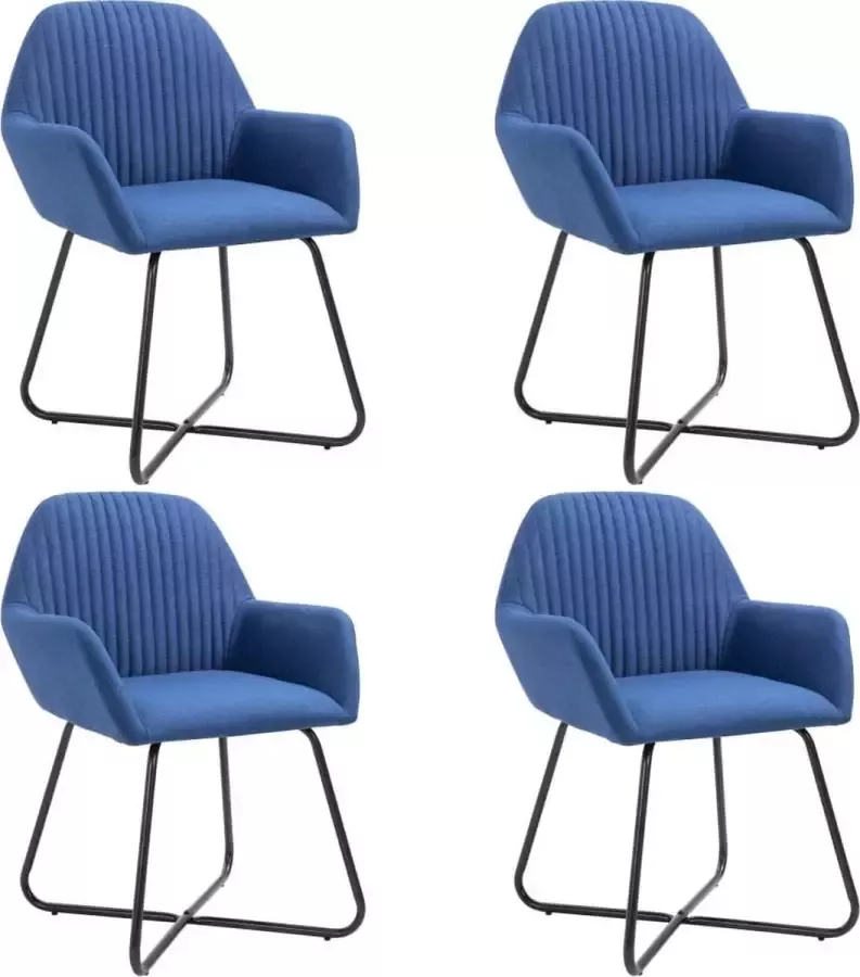 DroomMeubels Eetkamerstoelen 4 stuks stof blauw gestreept