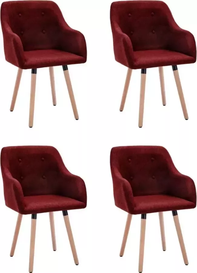 DroomMeubels Eetkamerstoelen 4 stuks stof wijnrood met knopen