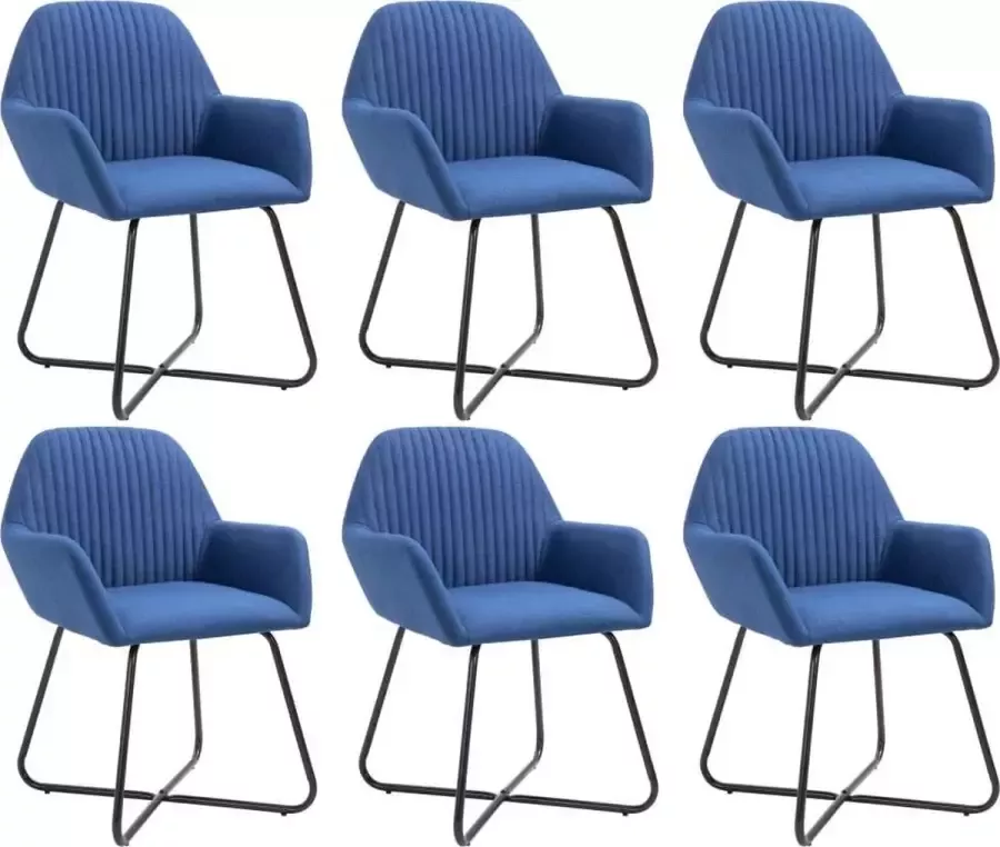 DroomMeubels Eetkamerstoelen 6 stuks blauwe stof gestreept