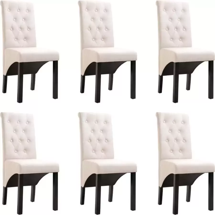DroomMeubels Eetkamerstoelen 6 stuks crème stof gecapitonneerd