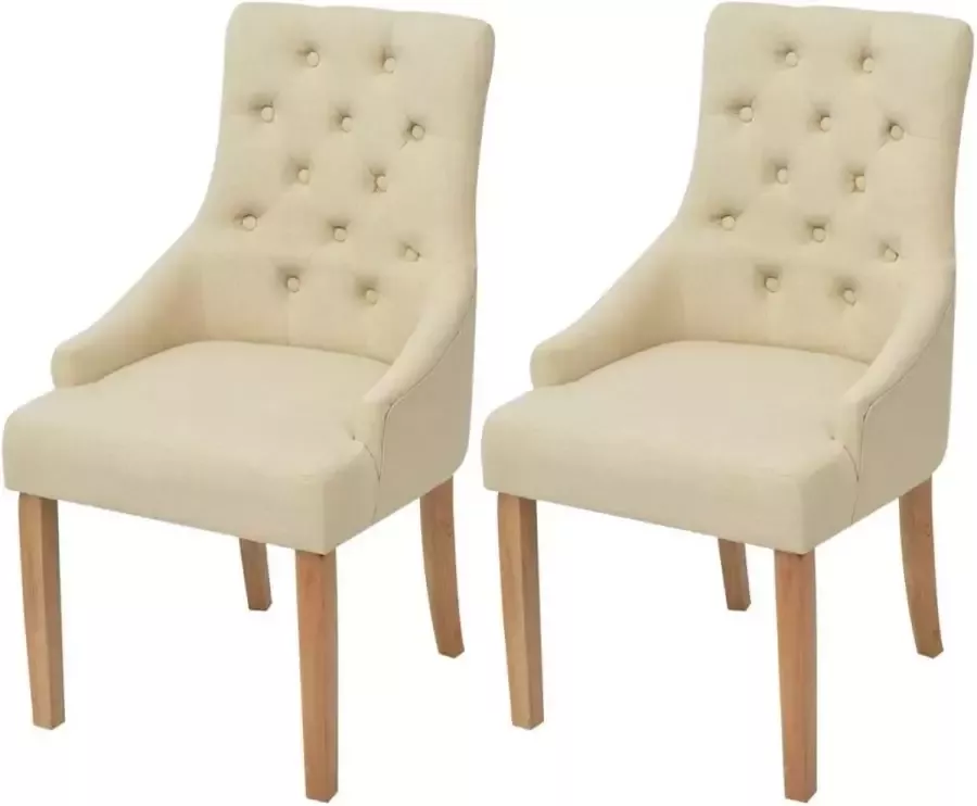 DroomMeubels Eetkamerstoelen eiken 2 stuks stof crème gecapitonneerd