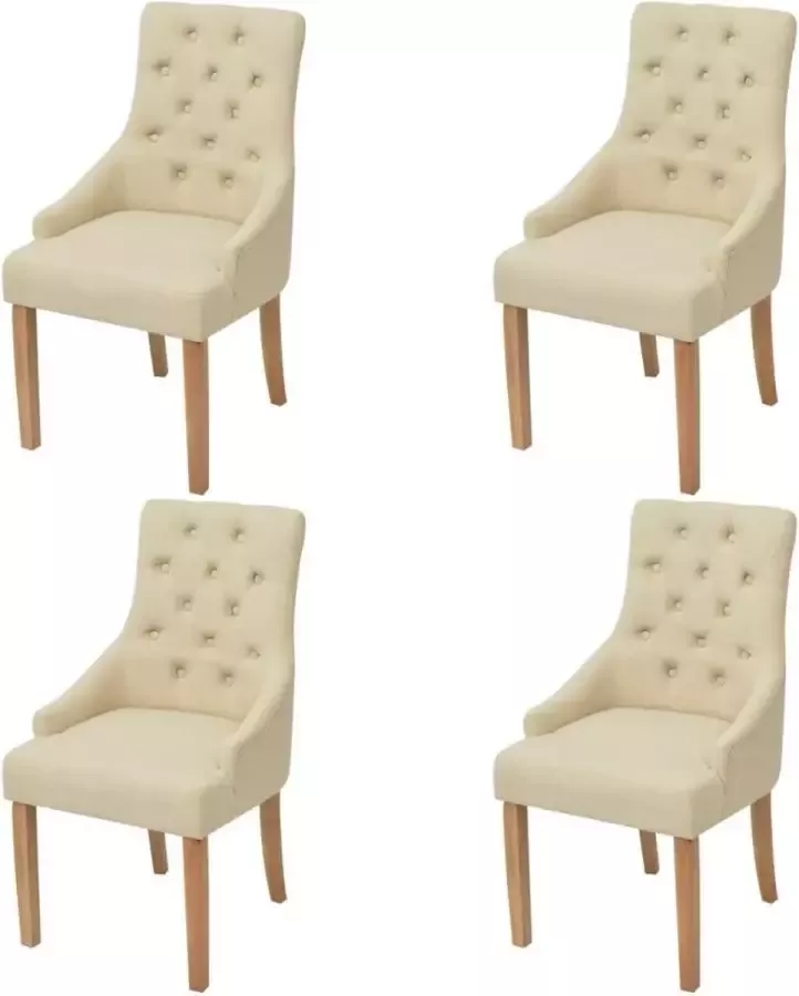 DroomMeubels Eiken eetkamerstoelen 4 stuks stof crème gecapitonneerd