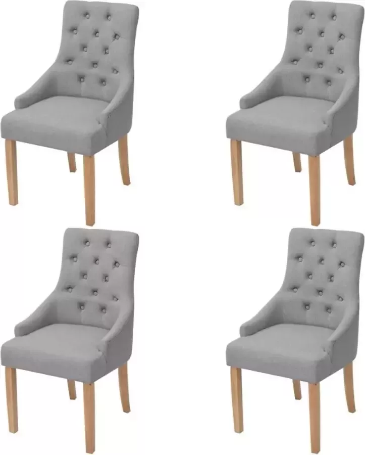 DroomMeubels Eiken eetkamerstoelen 4 stuks stof lichtgrijs gecapitonneerd