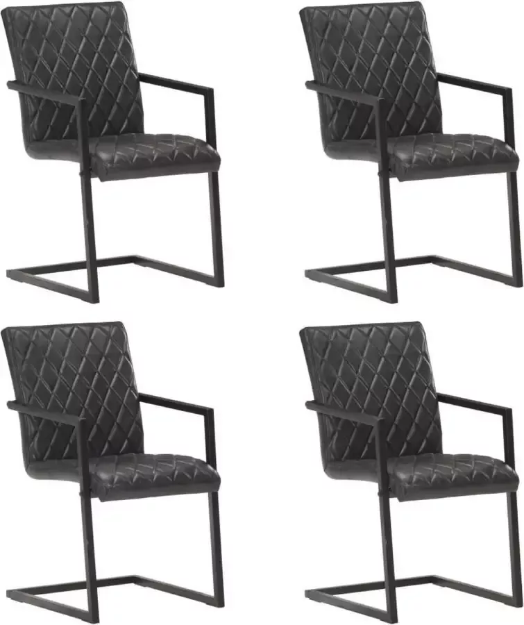 DroomMeubels Slede eetkamerstoelen 4 stuks zwart echt leer