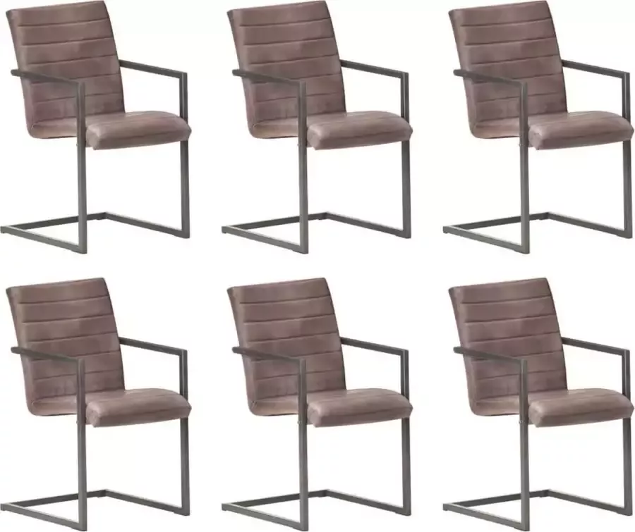 DroomMeubels Slede eetkamerstoelen 6 stuks bruin echt leer