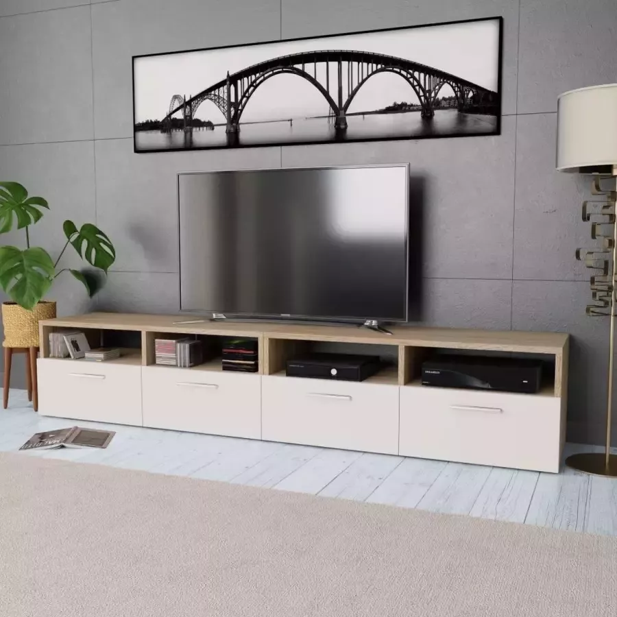 DroomMeubels Tv meubel 2 stuks spaanplaat 95x35x36 cm eiken en wit