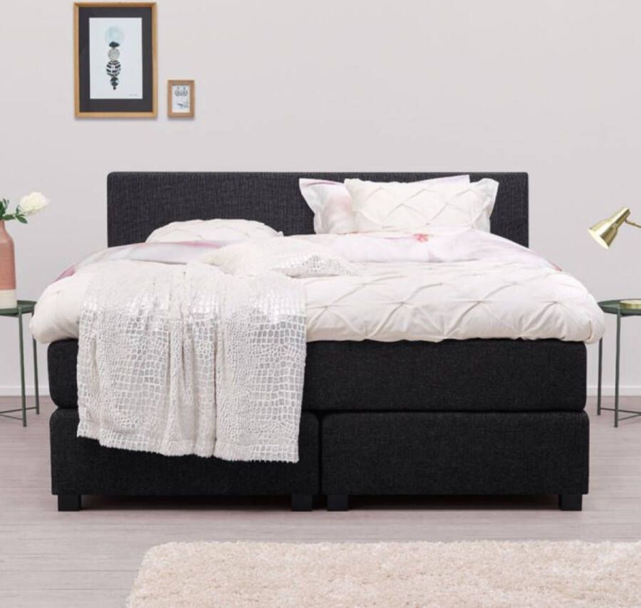 Droomslapen Boxspringset 180x200 met 1 geheel matras antraciet inclusief topper