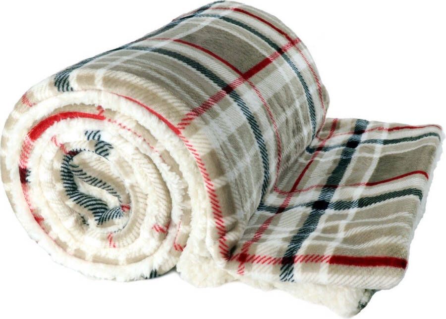 Droomtextiel Luxe Bank Plaid Larsson Taupe 150 x 200 cm Fleece Deken Super Zacht Warm en Donzig teddy Plaid