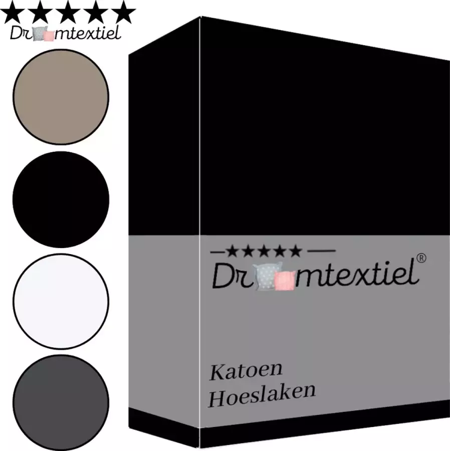 Droomtextiel Luxe Hoeslaken Glad Katoen Zwart Twijfelaar 120x200 cm Hoogwaardige Kwaliteit 100% Katoen