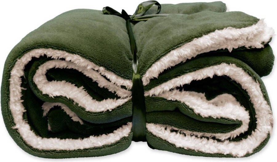 Droomtextiel Luxe Plaid Groen 150 x 200 cm Fleece Deken Super Zacht Warm en Donzig Bank Plaid