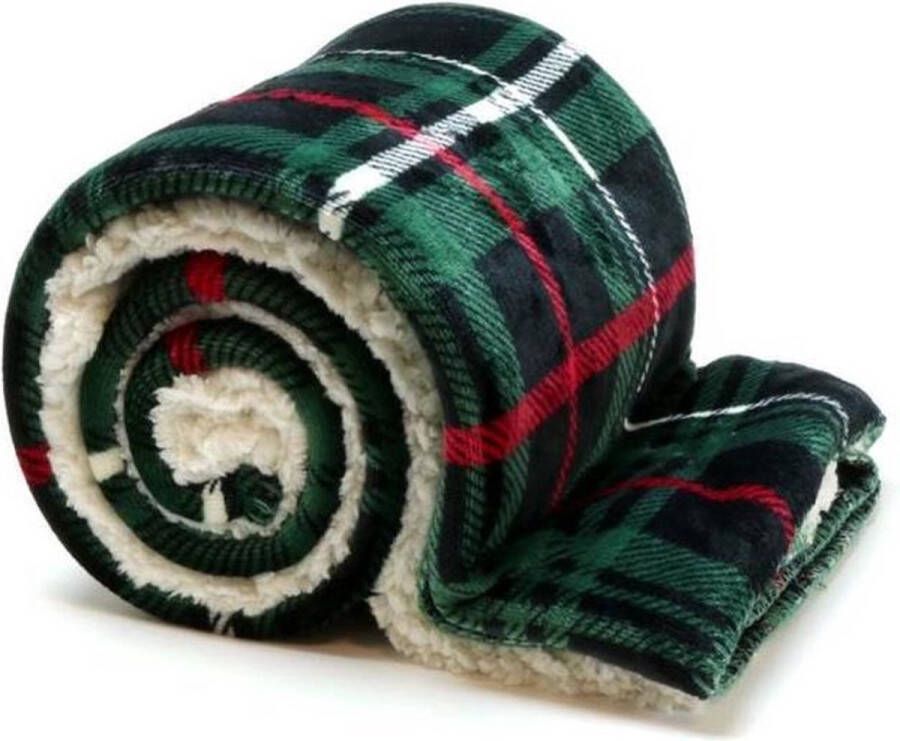 Droomtextiel Luxe Bank Plaid Larsson Groen Zwart 150 x 200 cm Fleece Deken Super Zacht Warm en Donzig Teddy Plaid