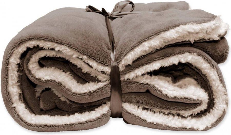 Droomtextiel Luxe Plaid Taupe 150 x 200 cm Fleece Deken Super Zacht Warm en Donzig Bank Plaid