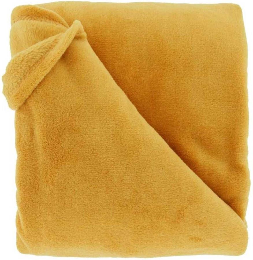 Droomtextiel Zachte Plaid Justin Geel 150 x 200 cm Fleece Deken Super Zacht Warm en Donzig Bank Plaid