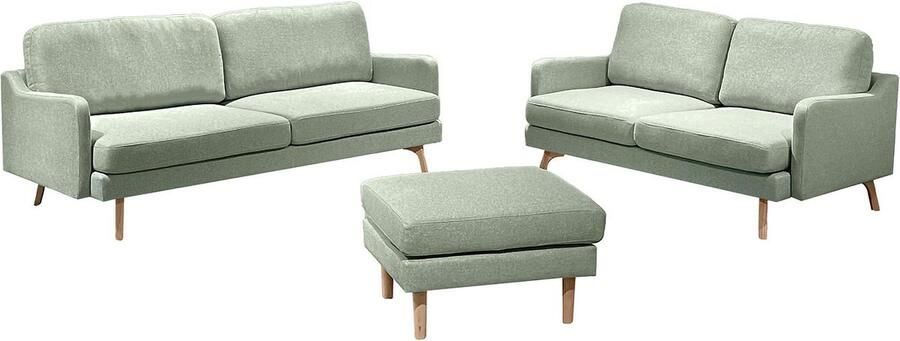 Drop Bankstel Argo set van 3 + 2 + ottoman kleur Mint- bank met 3 zitplaatsen + bank met 2 zitplaatsen + ottoman poef Textiel Houten poten Zithoogte 44 cm