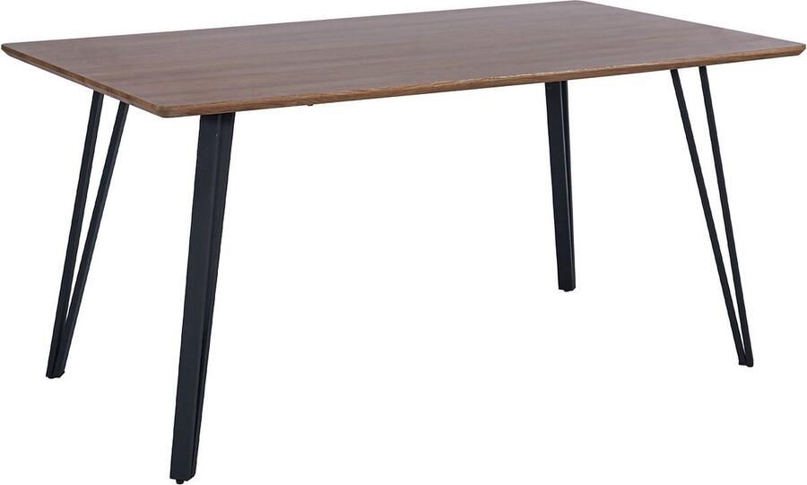 Drop Eetkamertafel Emmy MDF tafelblad met hout look 160 x 90 cm met strak zwarte metalen poten
