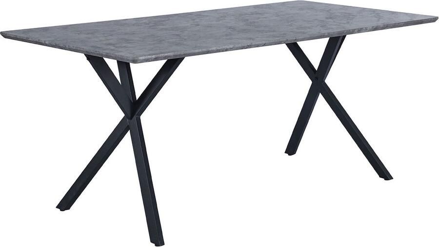 Drop Eetkamertafel Gray Betonlook MDF tafelblad 160 x 90 cm met design zwarte metalen poten