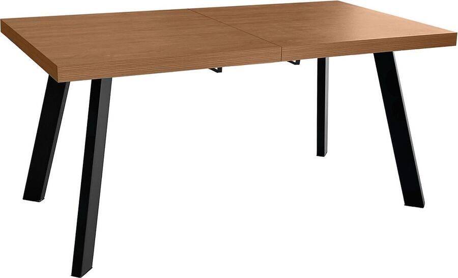 Drop Eetkamertafel Tily Uitschuifbare tafel van 160 x 85 naar 200 x 85 houtlook met zwarte metalen poten strak design